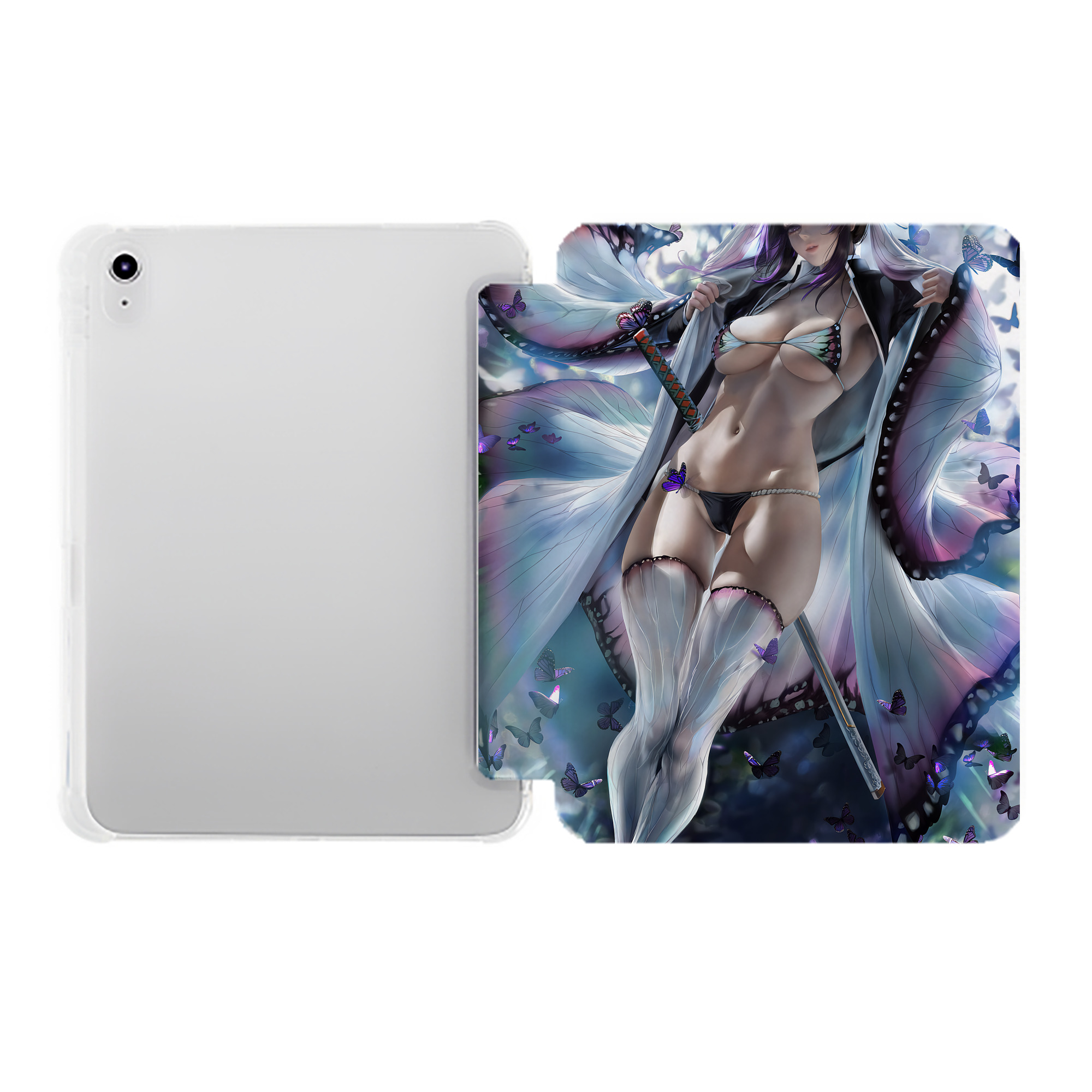 （画像用） 鬼滅の刃（きめつのやいば）蟲柱-胡蝶 しのぶ／こちょう しのぶ Kochou Shinobu IPad ケース ペン収納付き 三つ折りスタンド PUレザー×シリコン 対応機種9.5/10.5/10.9インチ